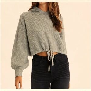 American Eagle Gray Cropped Hooded Sweater